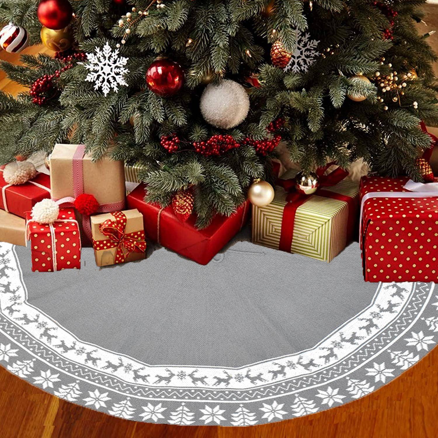 FWO202图5新圣款圣诞树裙4白8英寸针织红雪花鹿案诞树围裙圣诞装