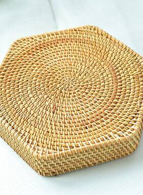 越南手工秋藤编GVO角果盘茶水六盘餐厅干果蔬心篮杂物储物收纳托