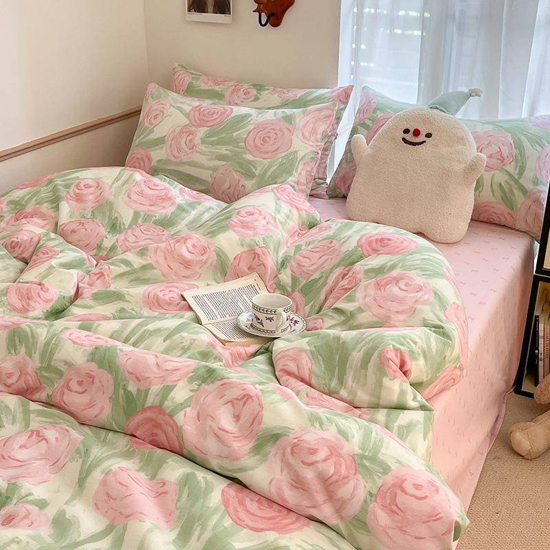 法复古油画纯棉四件套玫瑰花式棉被517套床单全奶温柔油公主风床