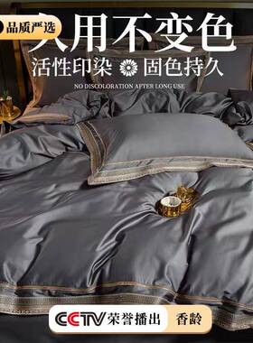 0A类纯床上四件套棉棉全棉轻奢20支长棉刺绣被ZXF套床单床绒笠款