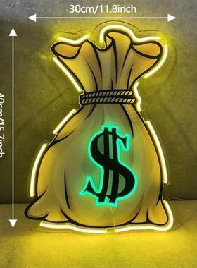 餐OCO厅ld装饰霓e虹克力发光字跨亚境钱灯袋UV打印霓虹灯装饰氛围