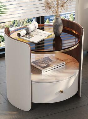 意式圆床头SIK柜简马鞍现代高端斗柜卧室床边实极木收纳形小皮柜