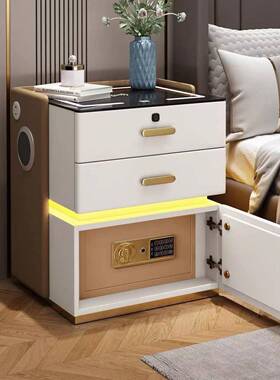 智能床柜保险一体新款现代简约移动木轻奢头多功能卧室实90747储