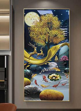 玄关过装道饰画烤瓷28286镶钻带led灯光挂图画九鱼墙走廊入户2025