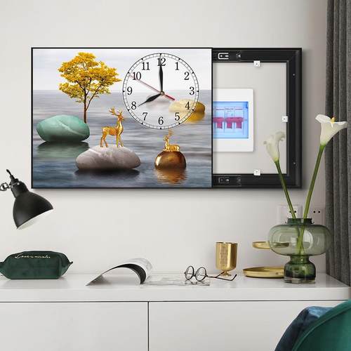 电表装饰画带钟表现代箱简约打免孔挂画箱遮挡配电箱电闸客CJI厅