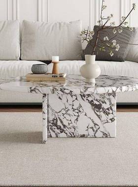 法式奶油天然大理小石茶几异形圆形感客厅家AAY户用型沙发风餐桌