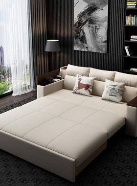 简约可叠推实木发床两用39406双人客厅小户沙型储物多功能布折艺