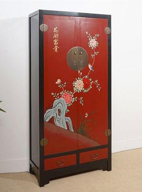 明清古中式实木26426衣柜储手工彩绘物典柜卯榫收纳柜卧用室客厅