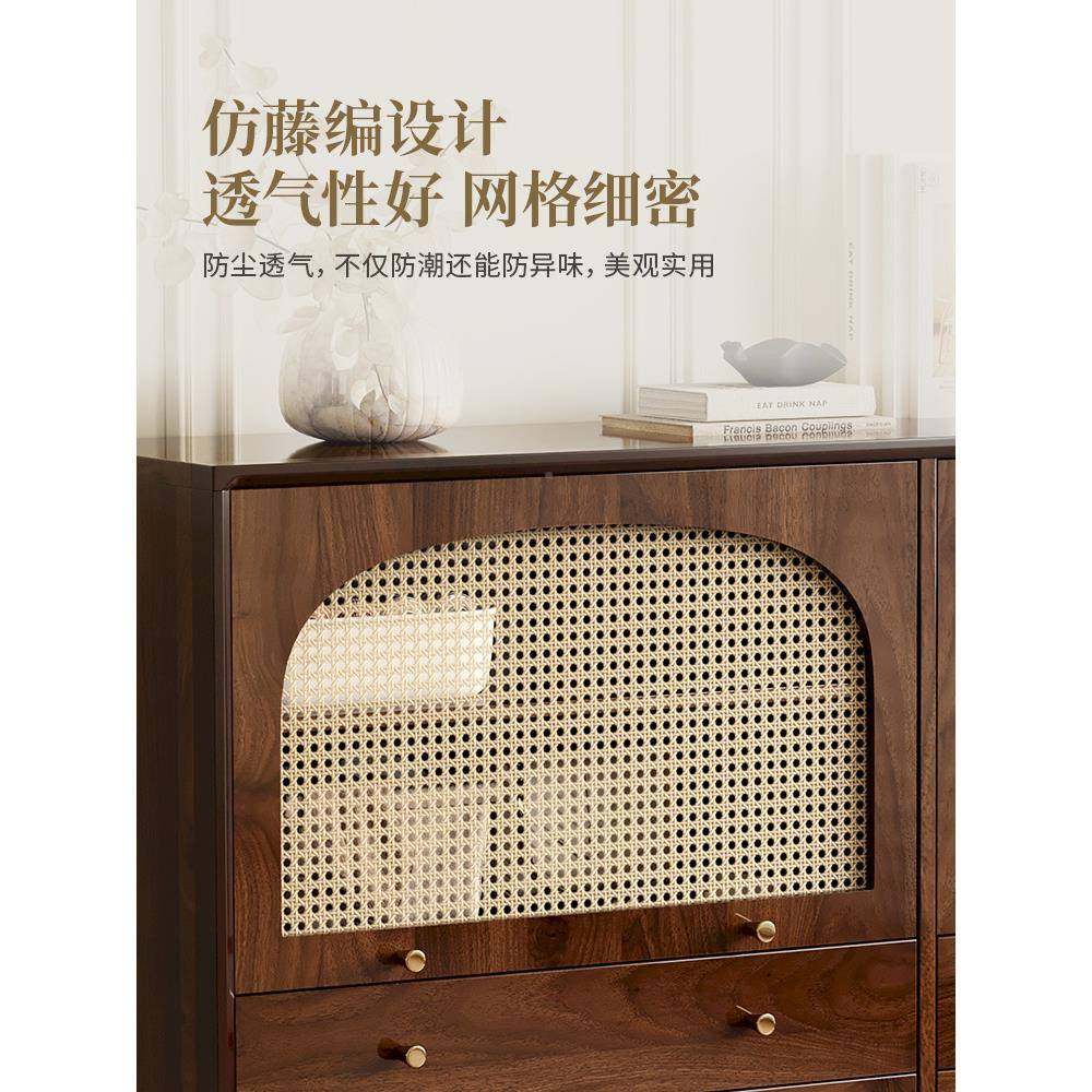 斗柜厅屉收纳柜小立NRN柜古藤编实客木腿置物柜复卧室靠墙储物柜