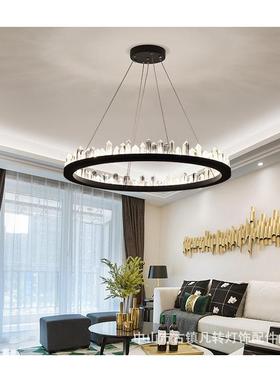 工业风现代铁艺灯具黑色LED客厅灯样板房北欧轻奢K9水晶网红吊灯