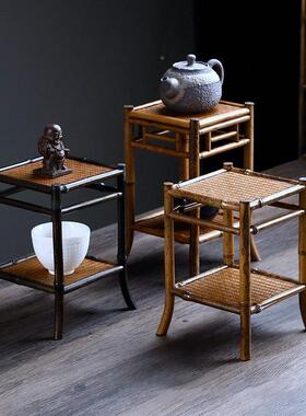 手工竹编四脚小茶台藤编日PSN式茶台道架干泡托便携置物摆壶件展