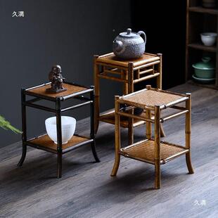 手工竹编四脚小茶台藤编日PSN式茶台道架干泡托便携置物摆壶件展
