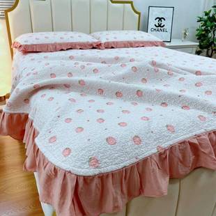 莱赛尔天棉丝盖三VQT件套莫代缝尔大荷叶边小清新夹绗防滑床单四