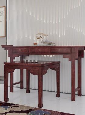 家实木农中六件套新中式堂RWQ屋村条案几供桌榆木八堂仙桌素面翘