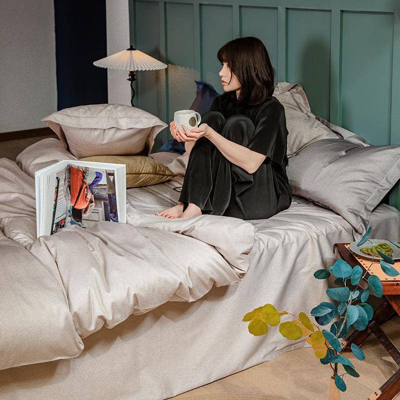 双拼100支长绒棉四件套贡单纯棉被套全床棉裸睡床笠款床上用品LDP