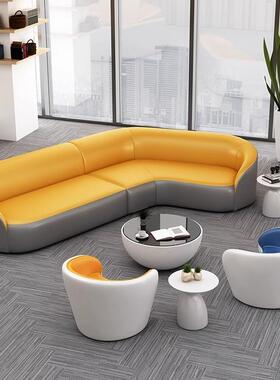 沙071901发公室务茶几组合创意商务休闲会洽谈区接办待异形商皮艺