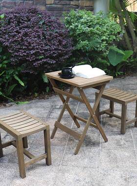 0组IAOA约实木阳台花园茶桌椅合家简客厅小户型茶几用户外折叠便