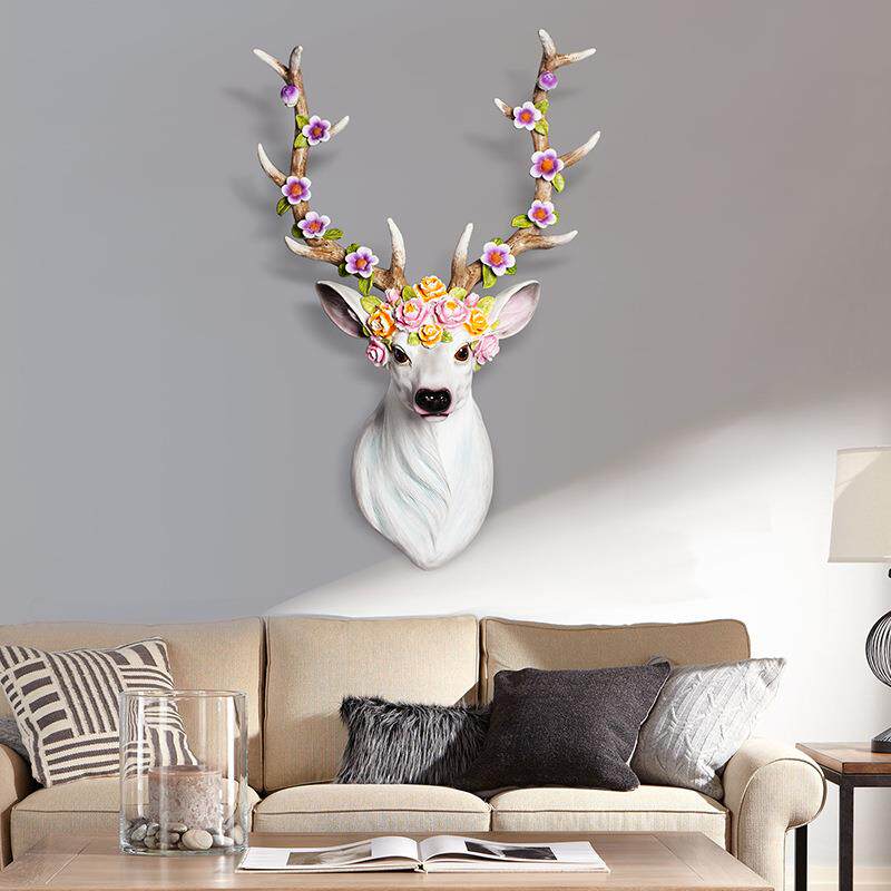欧式复古饰仿真居动物模鹿型梅花ZJ32053挂头壁面挂件树脂工艺品