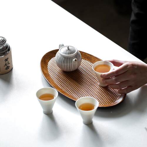 重竹泡干茶家用竹制小茶盘海UJQ陶简瓷小型托盘约干泡盘圆形果盘