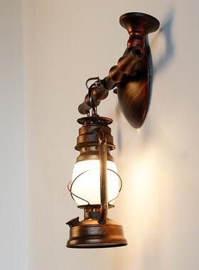 美式古烟斗壁VHZ灯创意古铁艺复厅壁灯餐茶馆卧室过道仿马灯煤油