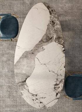 设计师款极简约岩板水奢CZ1001石餐桌椅组合简圆现代轻奢椭形滴餐