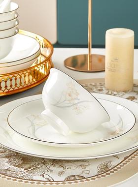 骨瓷盘菜盘家用新款感瓷轻奢餐具盘饭微波炉子陶碗PUW碟套装