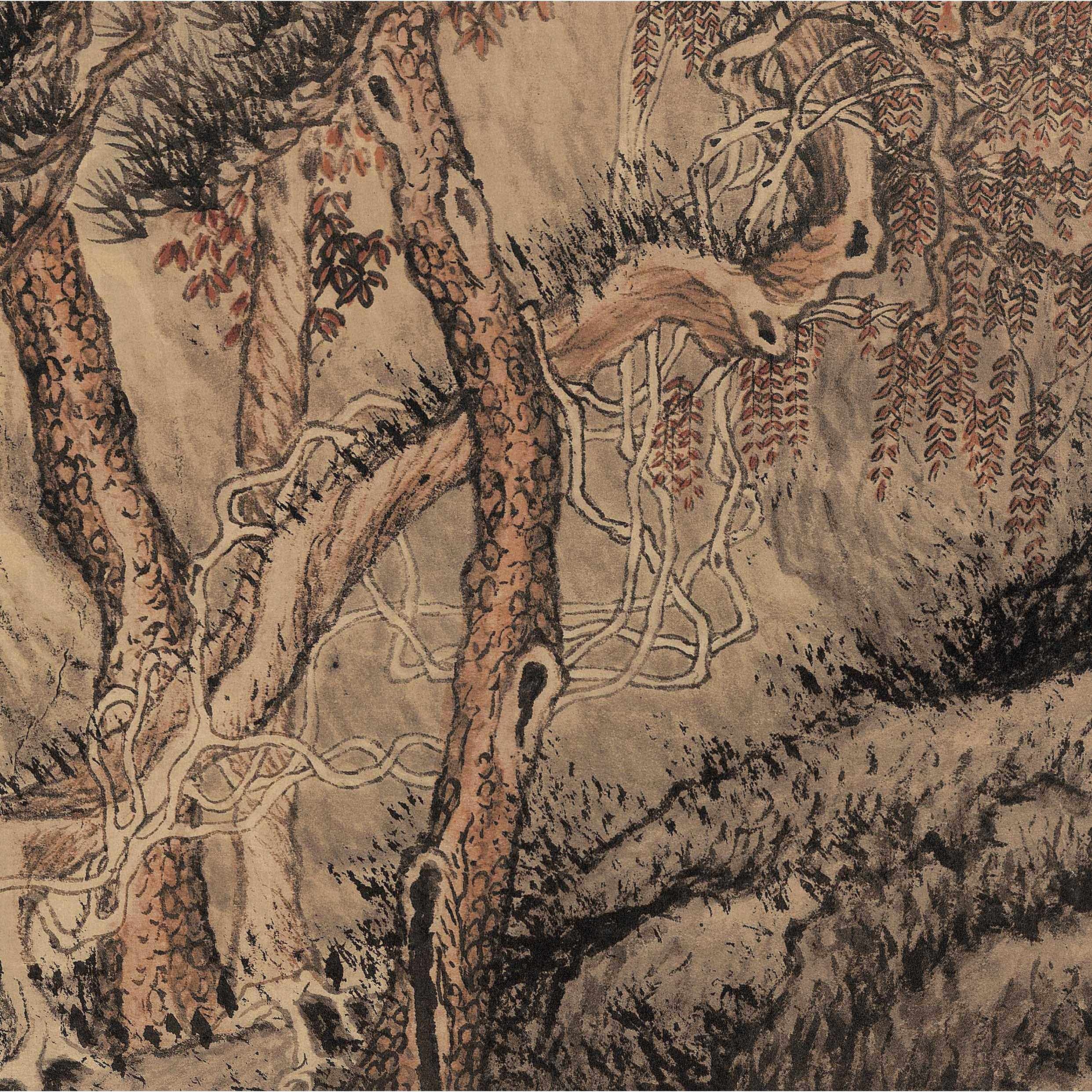 V4国5O明周《庐山高沈图》复古画水墨山水画高清微喷装DZI饰挂画