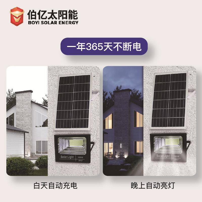 太阳能聚OBP宝盆户100W外应充电灯LED防感水投光灯家用太阳能泛光