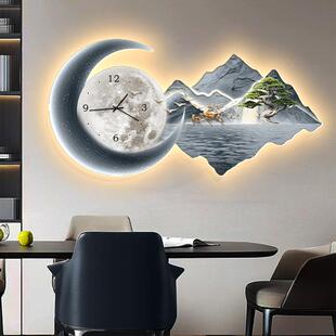 现代轻奢流水饰生财钟挂表钟11111-2厅客高档餐厅装画山水画创意