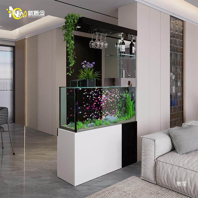 OKT2鱼缸客厅0璃2新款小型底滤隔断屏风带柜子5一体玻缸水族箱