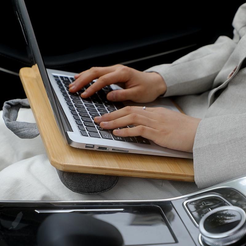 amxei竹质膝s上电脑桌笔记本双UNX面使用车载办桌便携床公上小桌