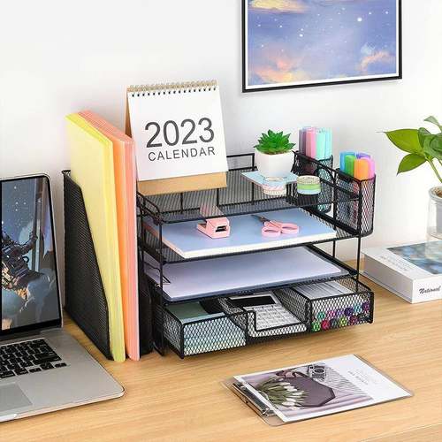 公室件金属文架艺桌面多层收纳架办文件盘铁抽87373拉式置物架