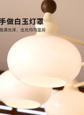 v法式奶油风客厅灯inta吊geHBM中古主灯胡桃木拉德风大美厅竹节吊