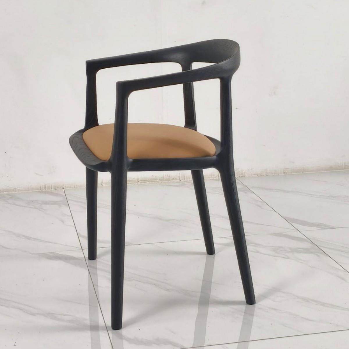 新中式现代简约实木皮布艺餐厅子52022家用餐质椅子餐椅椅靠背椅