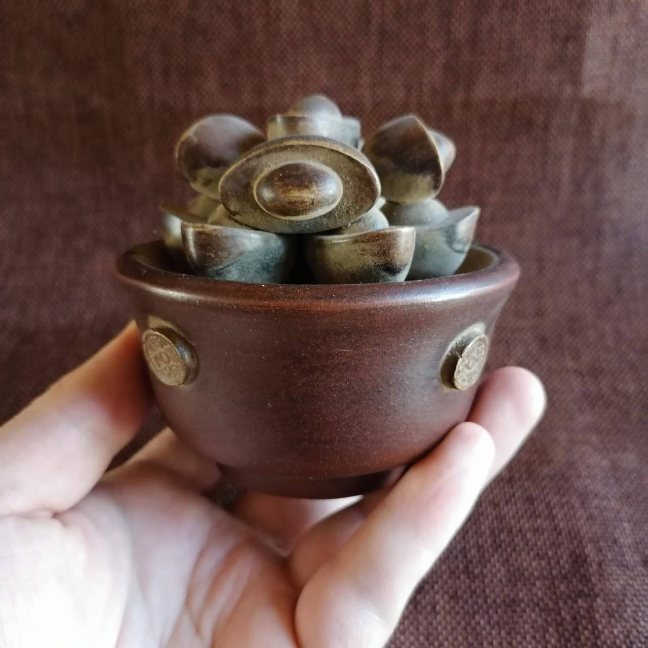 复古雕紫砂元宝金饭碗茶宠茶一IBN具家用塑件摆件