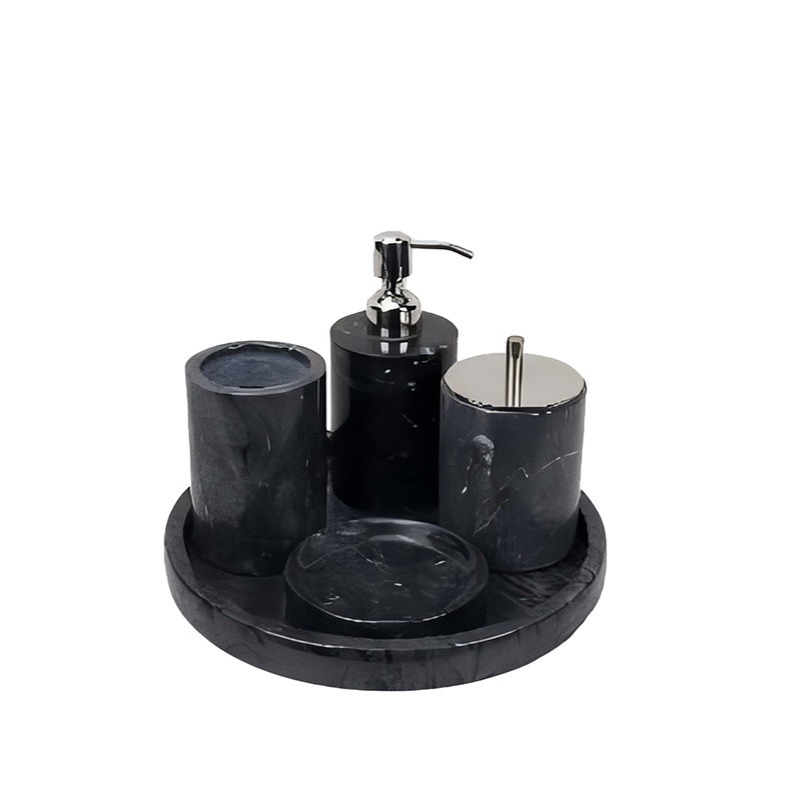 现代简约创意大理石洗漱套装五件套带托盘卫生间桌面酒店实用器