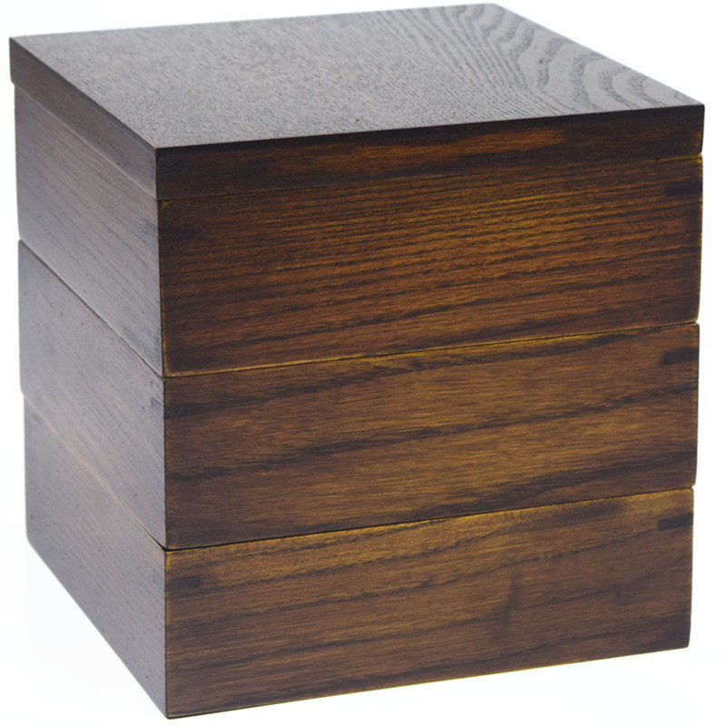 三层木制饭盒 日式便当盒 实木框架  快餐盒 儿童寿司 储物