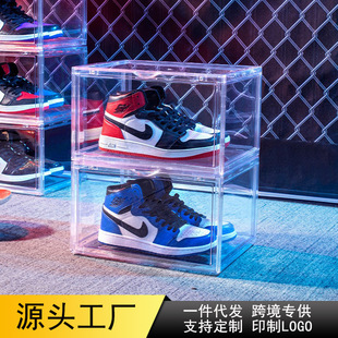 加厚PET透明鞋 盒透明防尘收纳盒可叠加肓盒展示盒 盒大尺寸侧开鞋