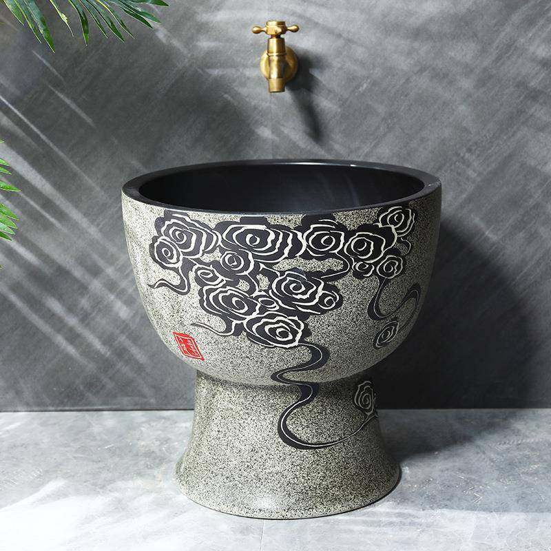 陶瓷家用洗拖把池水池户外阳台庭院圆形拖布池复古艺术墩布池拖盆,纺织面料/辅料/配套,纺织机械配件,淘宝优惠券,粉丝福利购,淘宝优惠卷