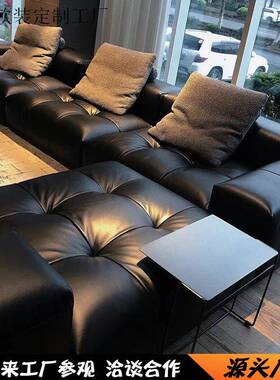 中古风像素皮艺沙发现代简约方块转角Saba沙发高级感客厅设计师款