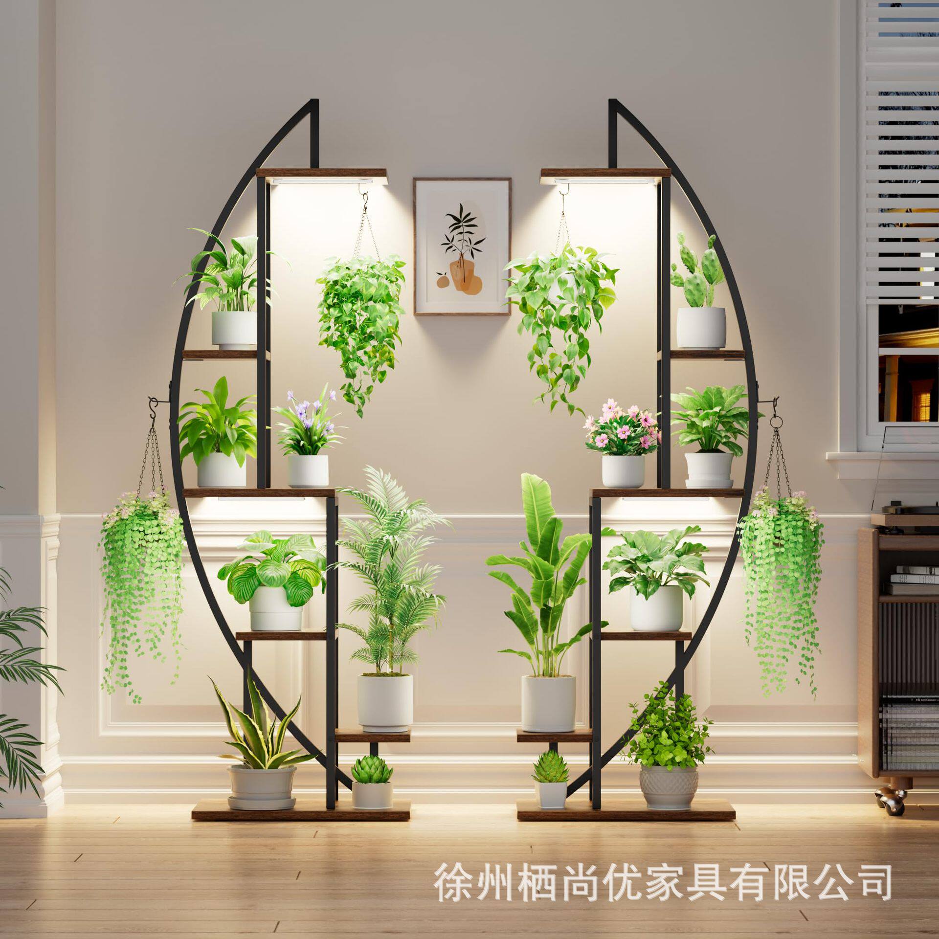 室内花架跨境带灯家用花架铁艺多层绿植花盆置物架植物摆放支架子