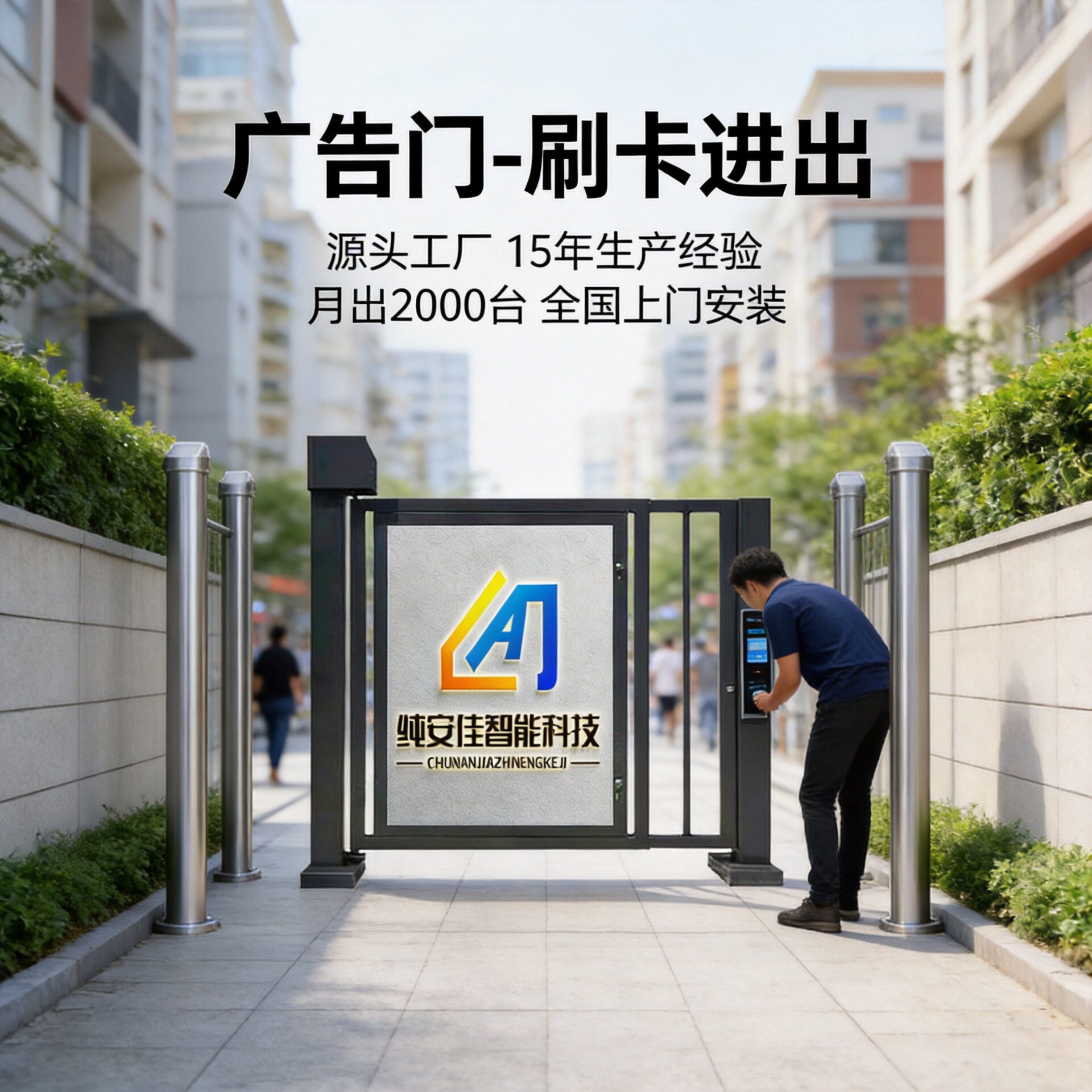 智能电动广告小门小区人行通道门刷卡人脸识别栅栏铝合金门刷卡门