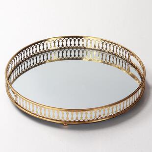 北欧轻奢风几何盘子金属镂空收纳托盘摆件家用客厅摆盘装饰水果盘