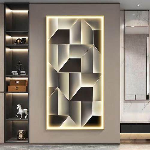 现代简约玄关装饰画竖版轻奢大气走廊过道挂画led灯画入户玄幻画