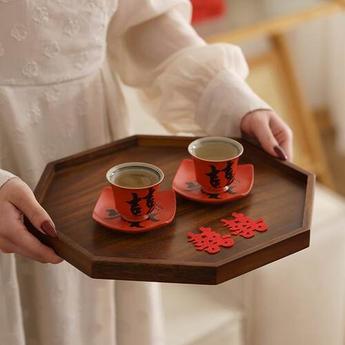 仲夏知己结婚改口敬茶杯一对新婚大喜红色敬酒杯套装婚礼喜庆杯子