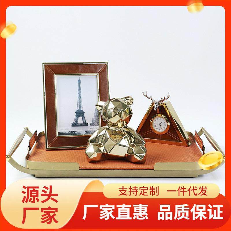 欧式复古创意照片相框走廊客厅卧室桌面摆件托盘钟表组合家居装饰