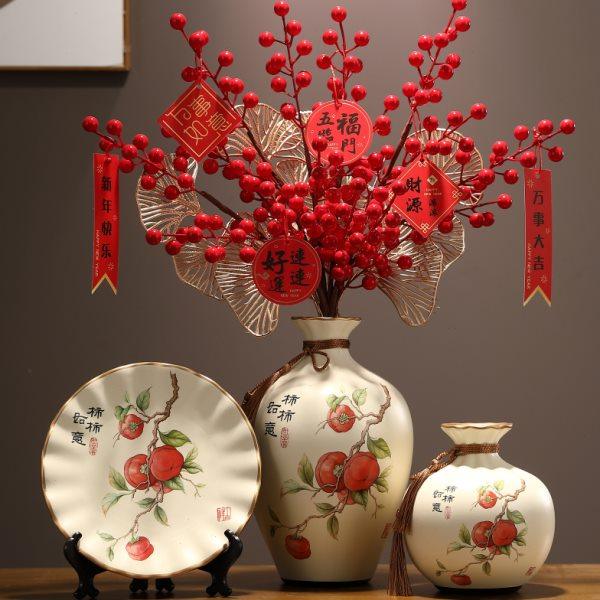 事柿如意陶瓷花瓶三件套客厅插花玄关餐边柜摆件乔迁之喜装饰礼品,家居饰品,花瓶,淘宝优惠券,粉丝福利购,淘宝优惠卷