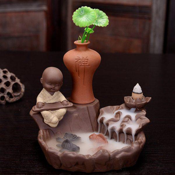 中式莲花香插禅意创意家居檀香陶瓷倒流香炉小和尚摆件茶道薰炉,家居饰品,香薰炉,淘宝优惠券,粉丝福利购,淘宝优惠卷