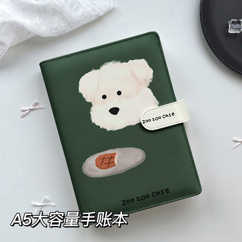 简约卡通狗狗ins风pu笔记本记事本A5大容量活页女日记本手账本