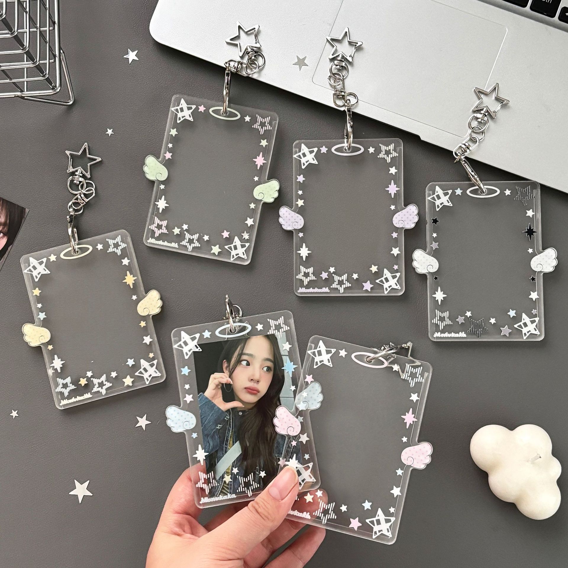 原创彩色天使翅膀小卡卡套亚克力硬卡套天使小卡证件卡卡膜卡套